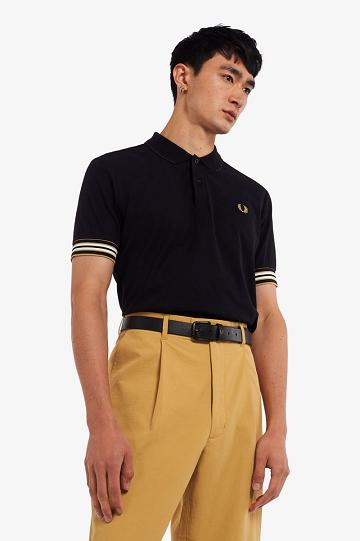 Fred Perry Raidallinen Cuff Polo Miesten Paidat Mustat | FI 1514PJJQ
